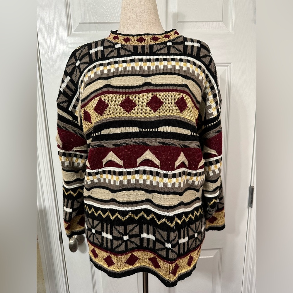 VTG Men's Geometric textured Crewneck Sweater - Cosby Grandpa 90’s knit USA